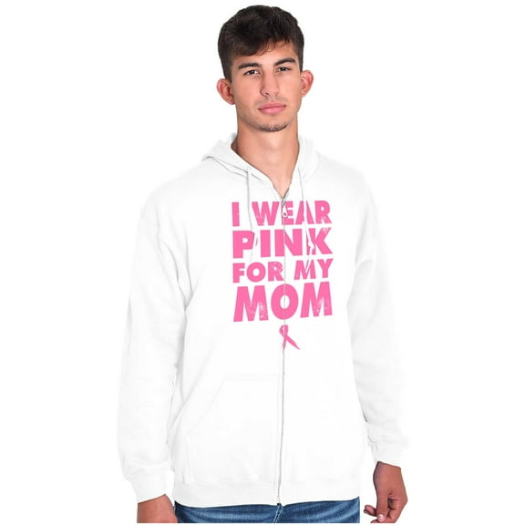 I Wear Pink For My Mom Breast Cancer Unisex Fleece Graphic Zip Up Hoodie Brisco Brands 2X