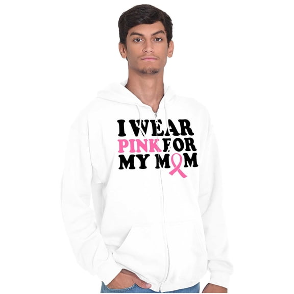 I Wear Pink For My Mom Support Unisex Fleece Graphic Zip Up Hoodie Brisco Brands 2X