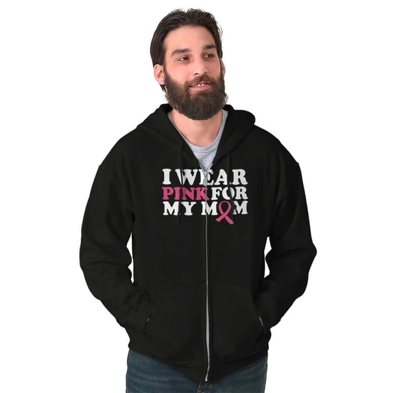 I Wear Pink For My Mom Support Unisex Fleece Graphic Zip Up Hoodie Brisco Brands 4X