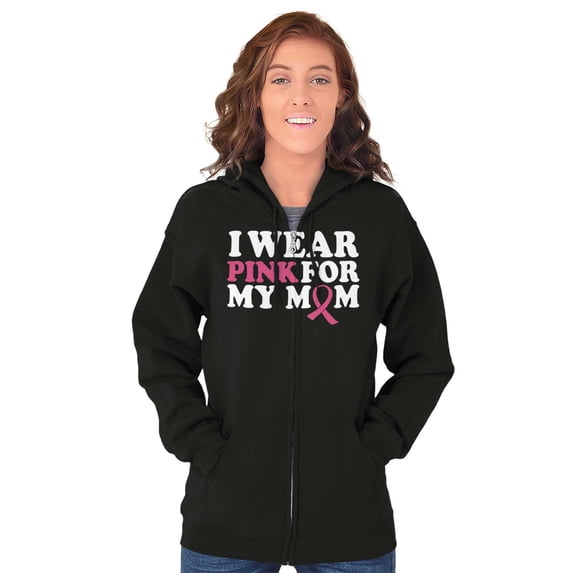 I Wear Pink For My Mom Support Zip Up Hoodie Men's Women's Brisco Brands M