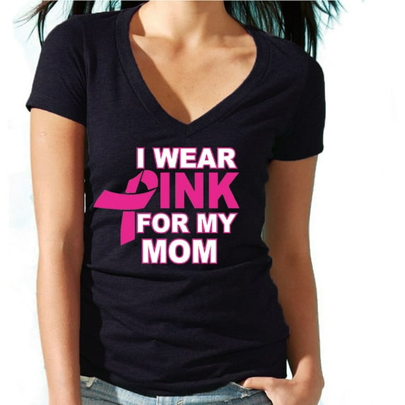 I Wear Pink For My Mom V-neck Shirt Support Breast Cancer Tee Color Black Small