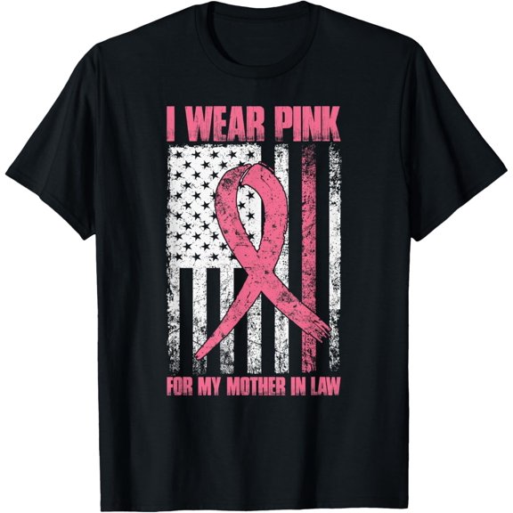 I Wear Pink For My Mother In Law Breast Cancer Awareness T-ShirtMen and women, Black T-shirt, size: Extra large