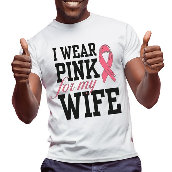 I Wear Pink For My Wife Breast Cancer Awareness Month T-Shirt, Crewneck, White, XS