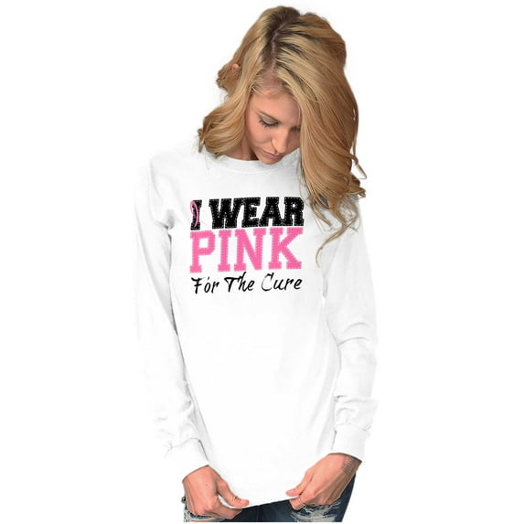 I Wear Pink For The Cure Warrior Women Plus Size Long Sleeve Graphic Tee Brisco Brands 2X