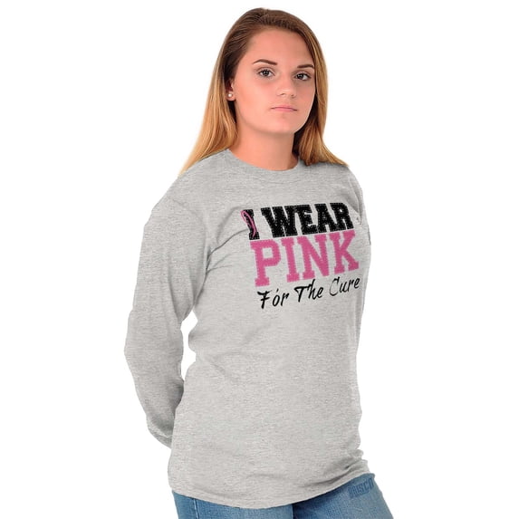 I Wear Pink For The Cure Warrior Women Plus Size Long Sleeve Graphic Tee Brisco Brands 2X