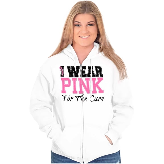 I Wear Pink For The Cure Warrior Zip Hoodie Sweatshirt Women Brisco Brands L