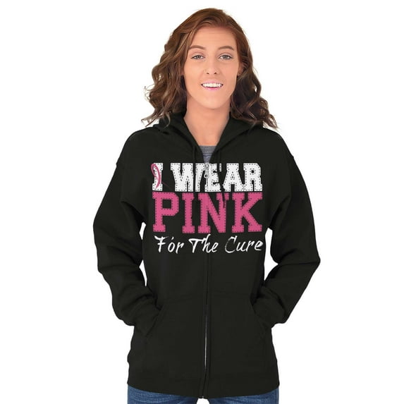 I Wear Pink For The Cure Warrior Zip Hoodie Sweatshirt Women Brisco Brands S