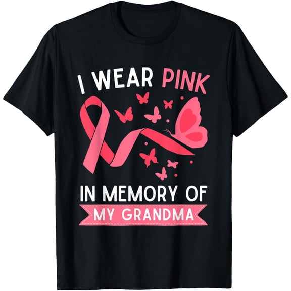 I Wear Pink In Memory Of My Grandma T-ShirtMen and women, Black T-shirt, size: Extra large