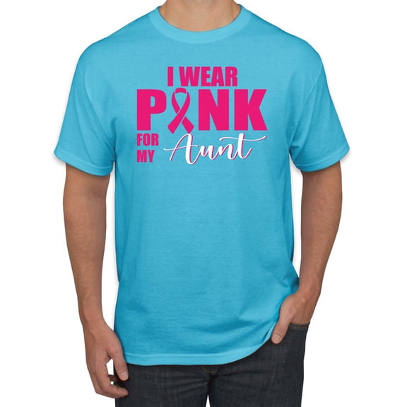 I Wear Pink for My Aunt Survivor Awareness Men's Graphic T-Shirt, Light Turquoise, Medium
