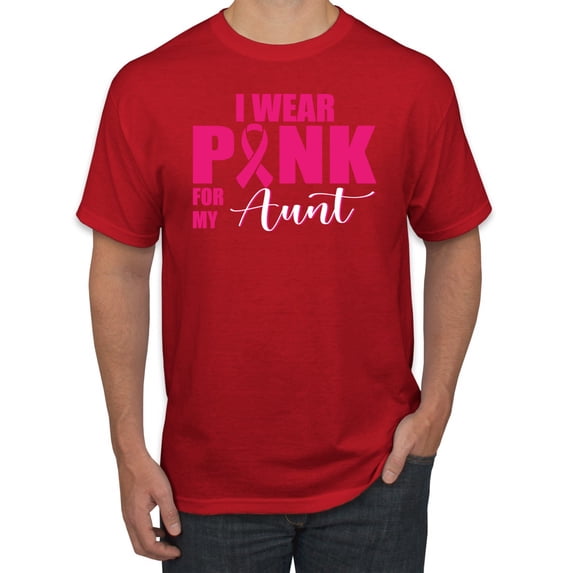 I Wear Pink for My Aunt Survivor Awareness Men's Graphic T-Shirt, Red, 4XL