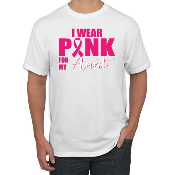 I Wear Pink for My Aunt Survivor Awareness Men's Graphic T-Shirt, White, 5XL