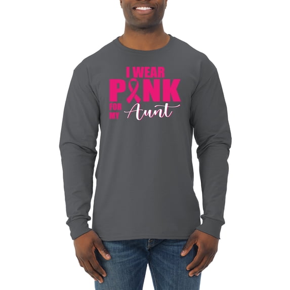 I Wear Pink for My Aunt Survivor Awareness Mens Long Sleeve Shirt, Charcoal, 3XL