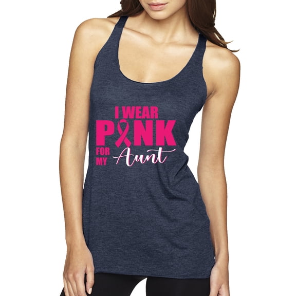 I Wear Pink for My Aunt Survivor Awareness Tri-Blend Racerback Tank Top, Vintage Navy, Medium