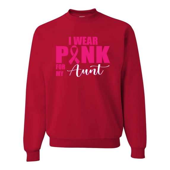 I Wear Pink for My Aunt Survivor Awareness Unisex Crewneck Graphic Sweatshirt, Red, Small