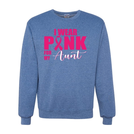 I Wear Pink for My Aunt Survivor Awareness Unisex Crewneck Graphic Sweatshirt, Vintage Heather Blue, Medium