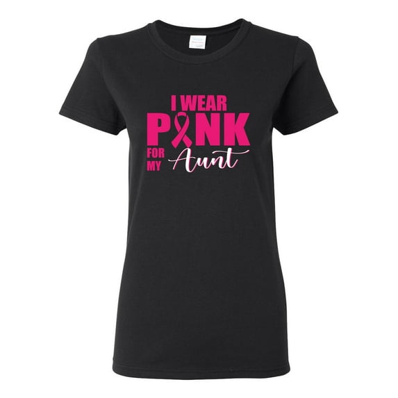 I Wear Pink for My Aunt Survivor Awareness Womens Graphic T-Shirt, Black, Small
