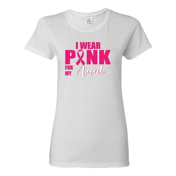 I Wear Pink for My Aunt Survivor Awareness Womens Graphic T-Shirt, White, Small