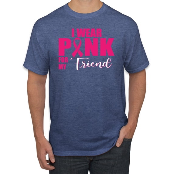 I Wear Pink for My Friends Survivor Awareness Men's Graphic T-Shirt, Vintage Heather Blue, Large