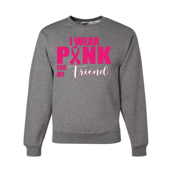 I Wear Pink for My Friends Survivor Awareness Unisex Crewneck Graphic Sweatshirt, Heather Grey, Large