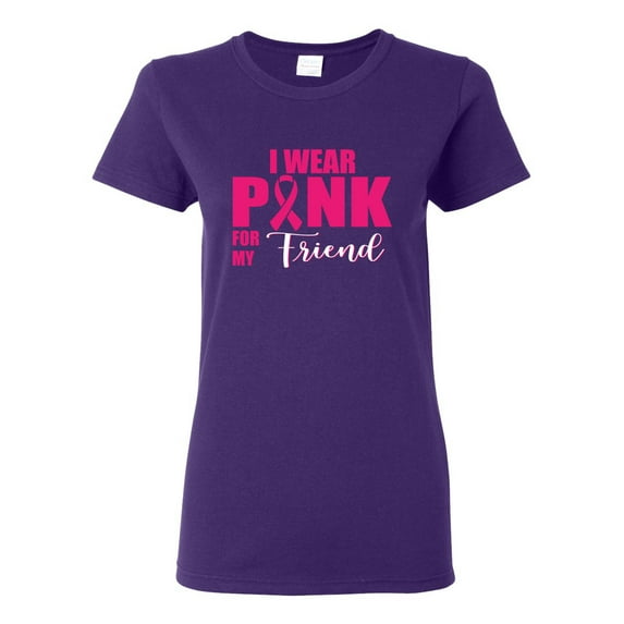 I Wear Pink for My Friends Survivor Awareness Womens Graphic T-Shirt, Purple, Medium