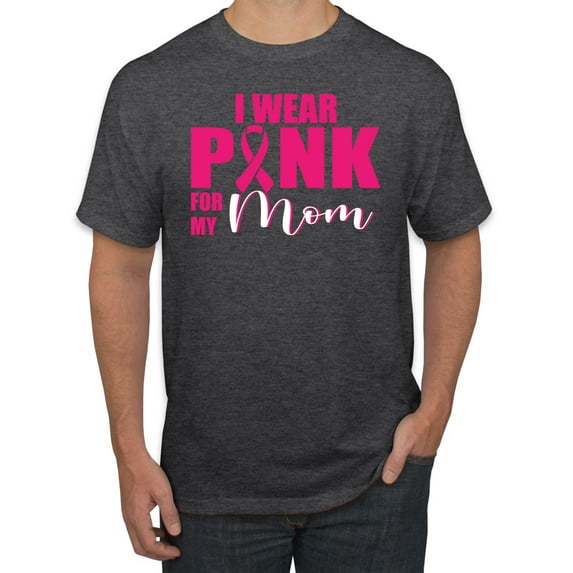 I Wear Pink for My Mom Survivor Awareness Men's Graphic T-Shirt, Heather Black, Large