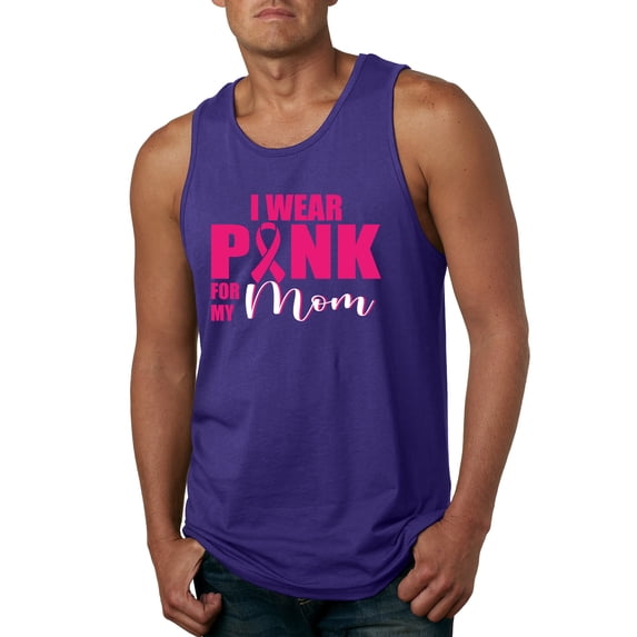 I Wear Pink for My Mom Survivor Awareness Mens Graphic Tank Top, Purple, Medium
