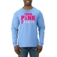 thumbnail image 1 of I Wear Pink for My Mom Survivor Awareness Mens Long Sleeve Shirt, Light Blue, Small, 1 of 3