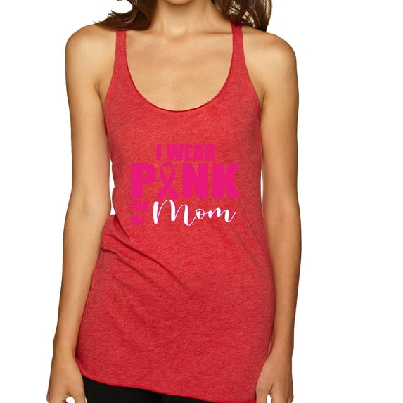 I Wear Pink for My Mom Survivor Awareness Tri-Blend Racerback Tank Top, Vintage Red, Small