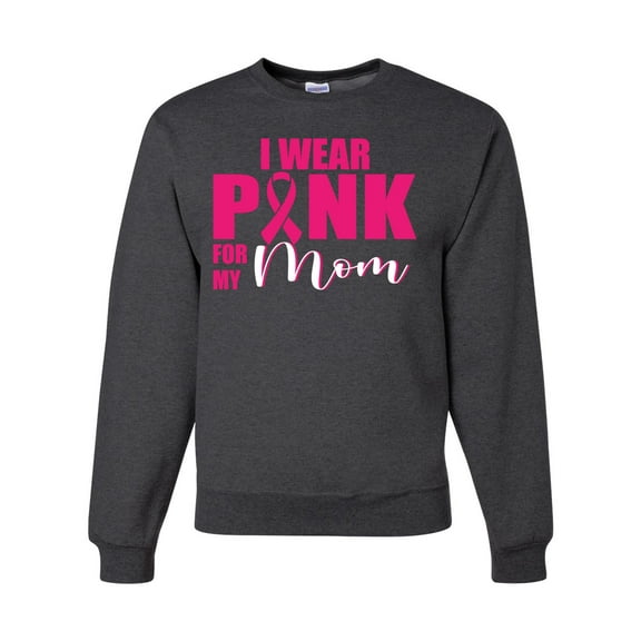 I Wear Pink for My Mom Survivor Awareness Unisex Crewneck Graphic Sweatshirt, Heather Black, 2XL