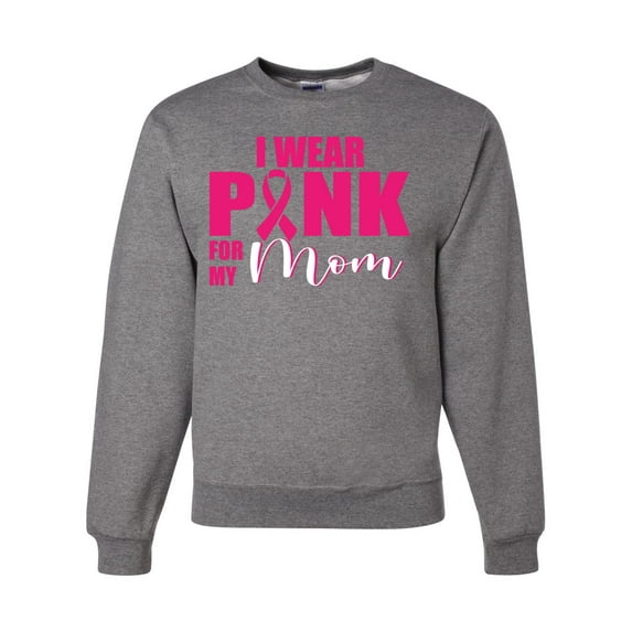 I Wear Pink for My Mom Survivor Awareness Unisex Crewneck Graphic Sweatshirt, Heather Grey, Medium