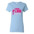 thumbnail image 1 of I Wear Pink for My Mom Survivor Awareness Womens Graphic T-Shirt, Light Blue, Small, 1 of 3