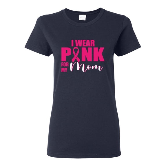 I Wear Pink for My Mom Survivor Awareness Womens Graphic T-Shirt, Navy, 2XL