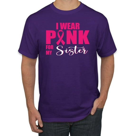 I Wear Pink for My Sisiter Survivor Awareness Men's Graphic T-Shirt, Purple, Large