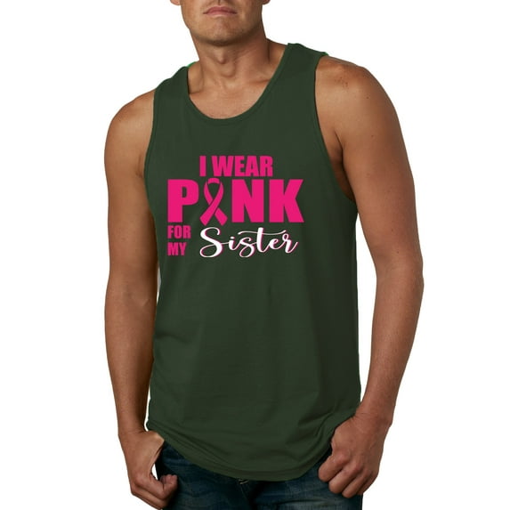 I Wear Pink for My Sisiter Survivor Awareness Mens Graphic Tank Top, Forest Green, 2XL