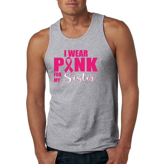 I Wear Pink for My Sisiter Survivor Awareness Mens Graphic Tank Top, Heather Grey, Small