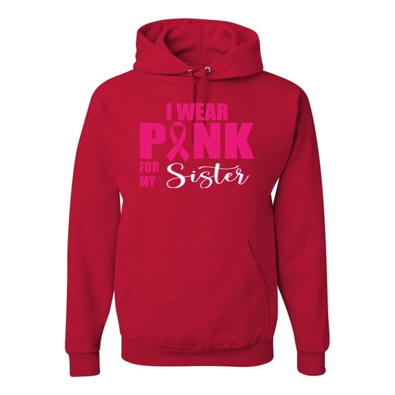 I Wear Pink for My Sisiter Survivor Awareness Unisex Graphic Hoodie Sweatshirt, Red, Small