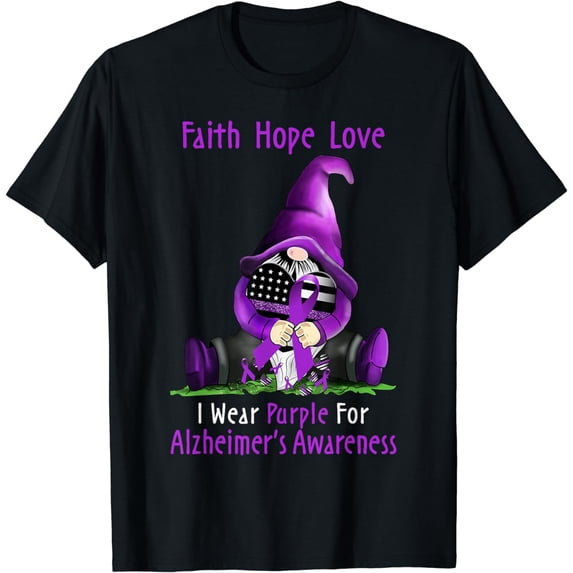 I Wear Purple For Alzheimer Awareness Gnome Faith Hope Love T-Shirt