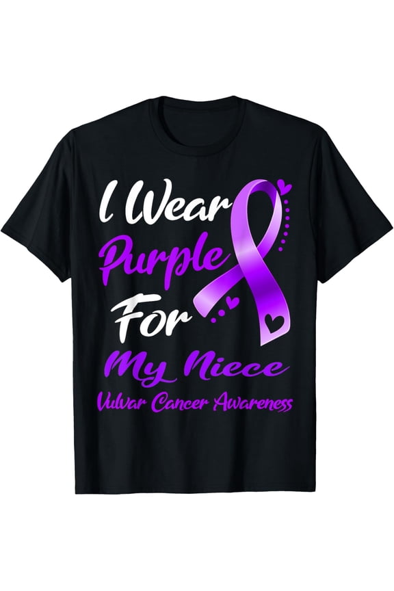 I Wear Purple For MY NIECE Vulvar Cancer Awareness T-ShirtMen's and women's gift, black and white T-shirt, size: Extra large S-4XL