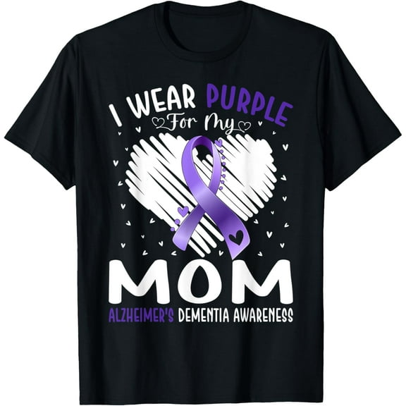 I Wear Purple For My Mom Alzheimer's Dementia Awareness T-ShirtMen and women, Black T-shirt, size: Extra large
