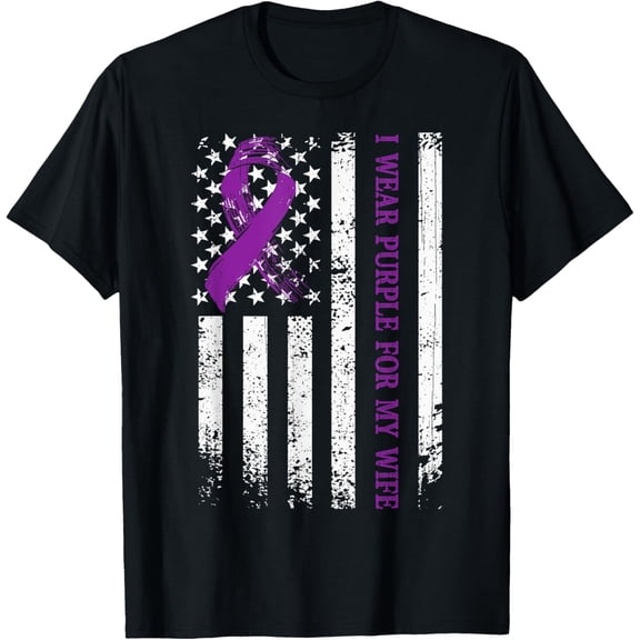 I Wear Purple For My Wife Lupus Awareness US Flag T-Shirt