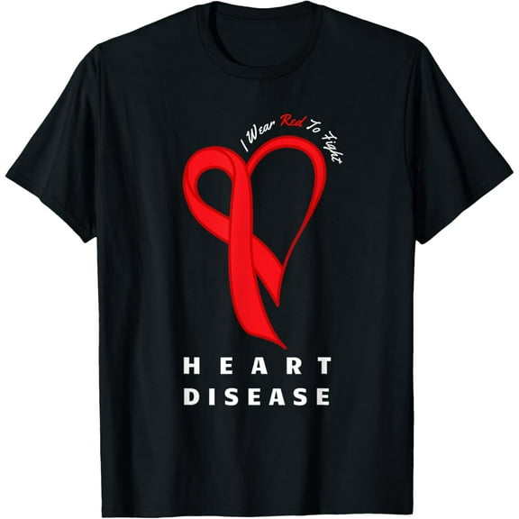 I Wear Red To Fight Heart Disease Awareness CHD Gifts Ribbon T-ShirtMen and women, Black T-shirt, size: Extra large