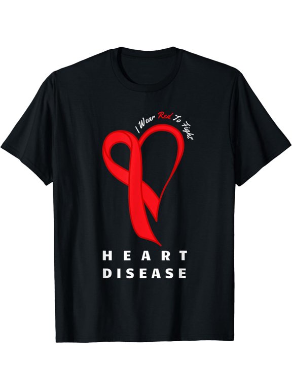 I Wear Red To Fight Heart Disease Awareness CHD Gifts Ribbon T-ShirtMen and women, Black T-shirt, size: Extra large