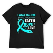 I Wear Teal For Ovarian Cancer Awareness Gifts T-Shirt Black Small