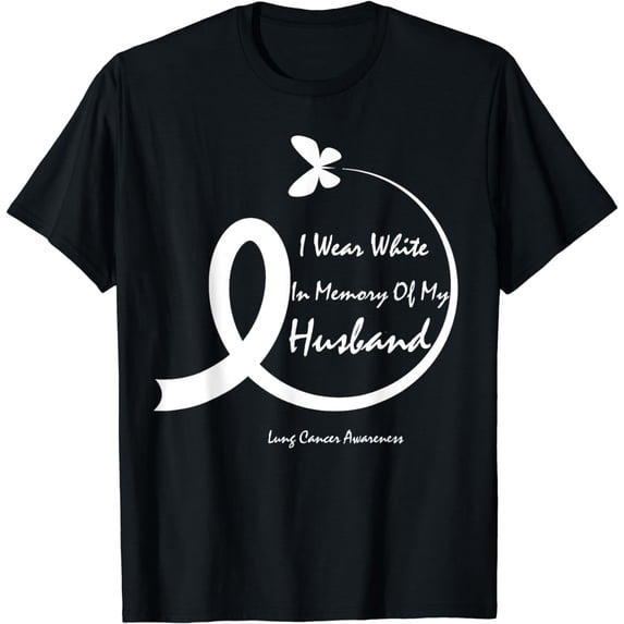 I Wear White In Memory Of My Husband Lung Cancer Awareness T-Shirt