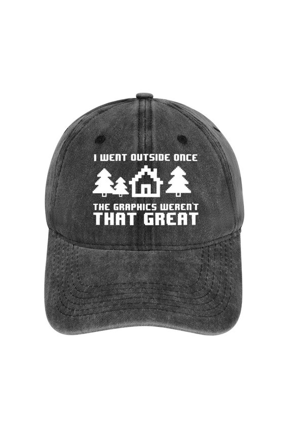 I Went Outside Once, Graphics Weren’t That Good Charcoal Baseball Cap for Men Women, Adjustable Snapback Hats Cotton Hat