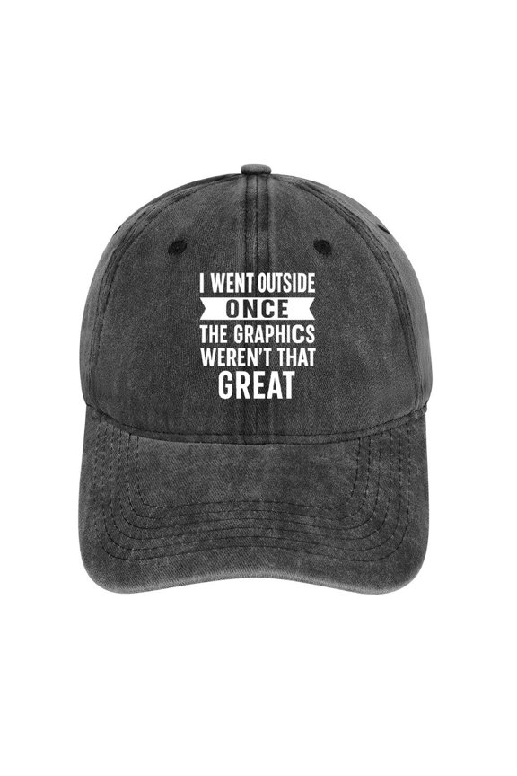 I Went Outside Once, Graphics Weren’t That Good Charcoal Baseball Cap for Men Women, Adjustable Snapback Hats Cotton Hat