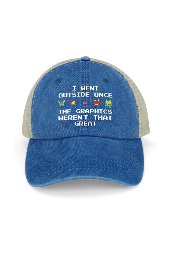 I Went Outside Once, Graphics Weren’t That Good Dark Blue Baseball Cap for Men Women, Adjustable Snapback Hats Trucker Hat