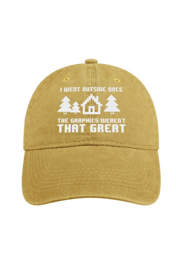I Went Outside Once, Graphics Weren’t That Good Sand Colour Baseball Cap for Men Women, Adjustable Snapback Hats Cotton Hat
