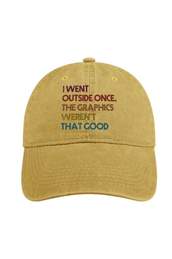 I Went Outside Once, Graphics Weren’t That Good Sand Colour Baseball Cap for Men Women, Adjustable Snapback Hats Cotton Hat