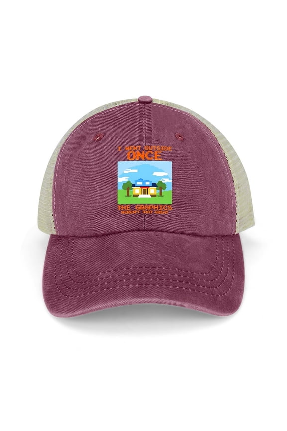 I Went Outside Once, Graphics Weren’t That Good Wine Red Baseball Cap for Men Women, Adjustable Snapback Hats Trucker Hat